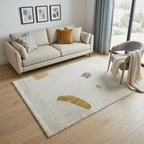 5' X 8' Ivory Orange Blue And Green Abstract Washable Area Rug With UV Protection