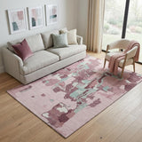 5' X 8' Pink Sky Blue And Ivory Abstract Washable Area Rug With UV Protection