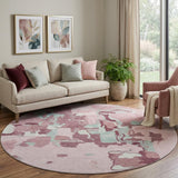 8' Pink Sky Blue And Ivory Abstract Washable Round Rug With UV Protection