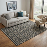5' X 8' Black And Taupe Geometric Washable Area Rug With UV Protection