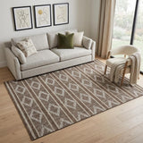 5' X 8' Brown And Beige Geometric Washable Area Rug With UV Protection