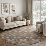 8' Brown And Beige Geometric Washable Round Rug With UV Protection