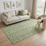 5' X 8' Green And Beige Geometric Washable Area Rug With UV Protection
