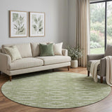 8' Green And Beige Geometric Washable Round Rug With UV Protection