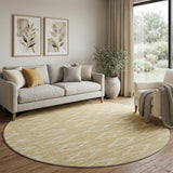 8' Gold And Beige Geometric Washable Round Rug With UV Protection