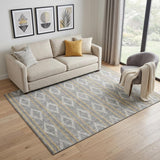 5' X 8' Gray Ivory And Gold Geometric Washable Area Rug With UV Protection