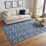 5' X 8' Navy Blue And Ivory Geometric Washable Area Rug With UV Protection