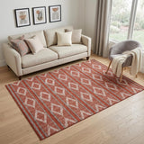 5' X 8' Red And Ivory Geometric Washable Area Rug With UV Protection