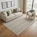 5' X 8' Taupe And Beige Geometric Washable Area Rug With UV Protection