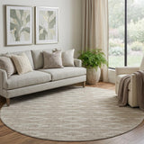 8' Taupe And Beige Geometric Washable Round Rug With UV Protection