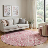 8' Blush And Ivory Abstract Washable Round Rug With UV Protection