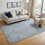 5' X 8' Denim Blue And Ivory Abstract Washable Area Rug With UV Protection
