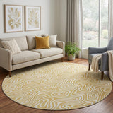 8' Gold And Ivory Abstract Washable Round Rug With UV Protection