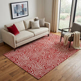 5' X 8' Red And Ivory Abstract Washable Area Rug With UV Protection