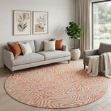 8' Salmon And Ivory Abstract Washable Round Rug With UV Protection