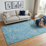 5' X 8' Teal And Ivory Abstract Washable Area Rug With UV Protection