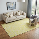 5' X 8' Yellow And Ivory Abstract Washable Area Rug With UV Protection