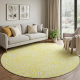8' Yellow And Ivory Abstract Washable Round Rug With UV Protection