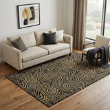 5' X 8' Black And Gold Abstract Washable Area Rug With UV Protection