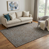 5' X 8' Brown And Sky Blue Abstract Washable Area Rug With UV Protection