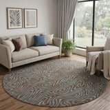 8' Brown And Sky Blue Abstract Washable Round Rug With UV Protection