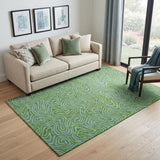 5' X 8' Green And Sky Blue Abstract Washable Area Rug With UV Protection