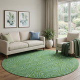 8' Green And Sky Blue Abstract Washable Round Rug With UV Protection