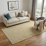 5' X 8' Gold And Ivory Abstract Washable Area Rug With UV Protection