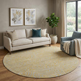 8' Gold And Ivory Abstract Washable Round Rug With UV Protection