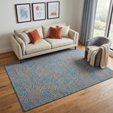 5' X 8' Teal And Peach Abstract Washable Area Rug With UV Protection