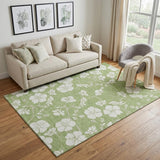 5' X 8' Artichoke Green And Ivory Floral Washable Area Rug With UV Protection