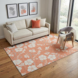 5' X 8' Coral And Ivory Floral Washable Area Rug With UV Protection