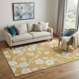 5' X 8' Gold And Ivory Floral Washable Area Rug With UV Protection