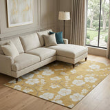 8' X 10' Gold And Ivory Floral Washable Area Rug With UV Protection