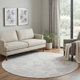 8' Ivory And Beige Floral Washable Round Rug With UV Protection
