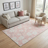 5' X 8' Pink And Ivory Floral Washable Area Rug With UV Protection