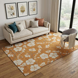 5' X 8' Rust And Beige Floral Washable Area Rug With UV Protection