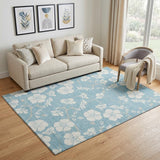 5' X 8' Sky Blue And Ivory Floral Washable Area Rug With UV Protection