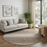 8' Brown And Ivory Striped Washable Round Rug With UV Protection