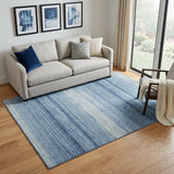 5' X 8' Blue And Ivory Striped Washable Area Rug With UV Protection