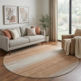 8' Copper And Beige Striped Washable Round Rug With UV Protection