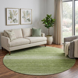 8' Green And Ivory Striped Washable Round Rug With UV Protection
