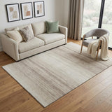 5' X 8' Ivory And Beige Striped Washable Area Rug With UV Protection