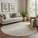 8' Ivory And Beige Striped Washable Round Rug With UV Protection