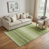 5' X 8' Lime Green Gray And Ivory Striped Washable Area Rug With UV Protection