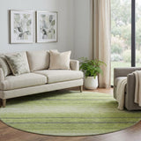 8' Lime Green Gray And Ivory Striped Washable Round Rug With UV Protection