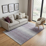 5' X 8' Lavender And Ivory Striped Washable Area Rug With UV Protection