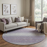 8' Lavender And Ivory Striped Washable Round Rug With UV Protection