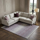 8' X 10' Lavender And Ivory Striped Washable Area Rug With UV Protection