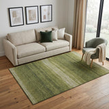5' X 8' Olive Green And Ivory Striped Washable Area Rug With UV Protection